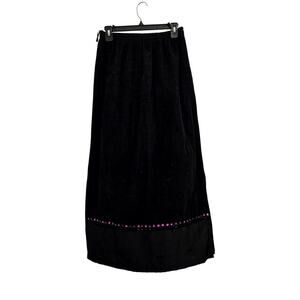 Usindo Corduroy Black Maxi Skirt Elastic Waist Satin Bottom Size Medium
